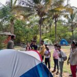 summer camp tent pitching